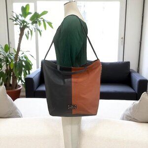 London Fog Tote Bag Black Brown Vegan Leather Shoulder Purse Work Carryall